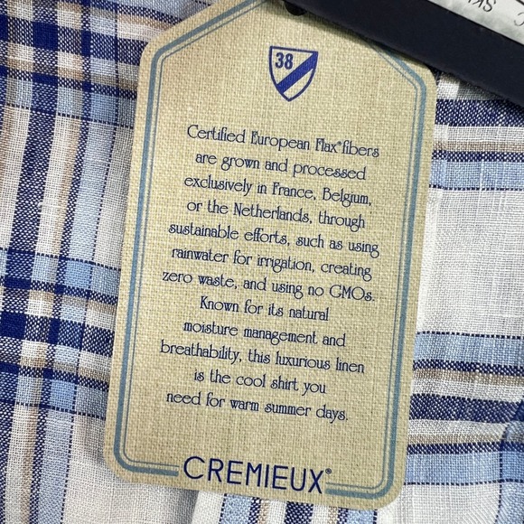 Cremieux French Linen Plaid Button Shirt Men XXL Blue White Prep Coastal NEW NWT - Picture 4 of 12